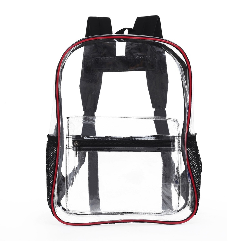 Transparent Heavy Duty Backpack with Black and Red Contrast Seams - Picture 2 of 7